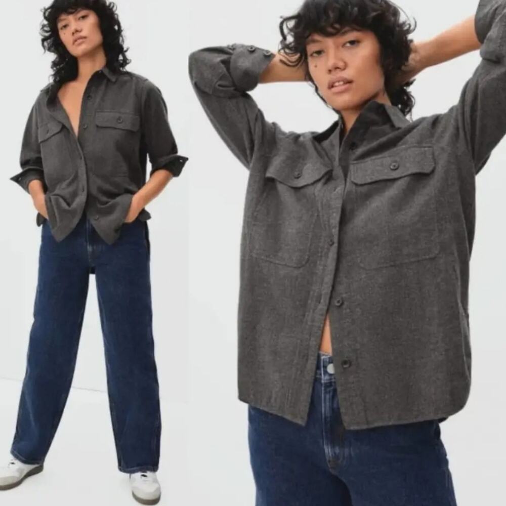 NEW Everlane Gray Flannel Oversized Organic Cotton Shacket Lightweight Jacket - Picture 2 of 15